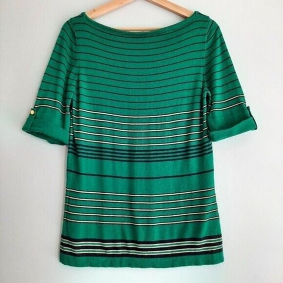 LUISA SPAGNOLI | Wool Blend Fine Knit Stripe Tee Shell Sz M - Picture 8 of 13